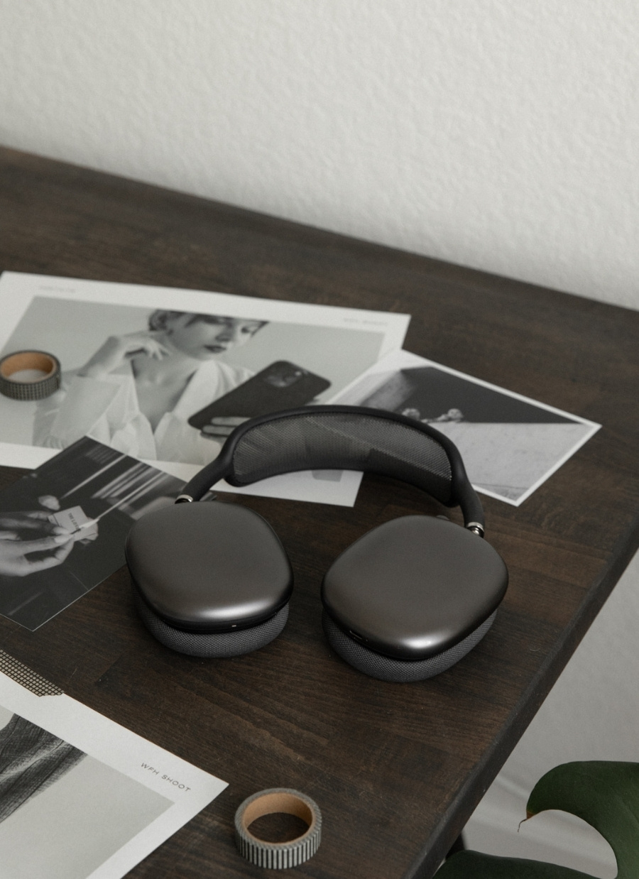 Flatlay with images, and a headset