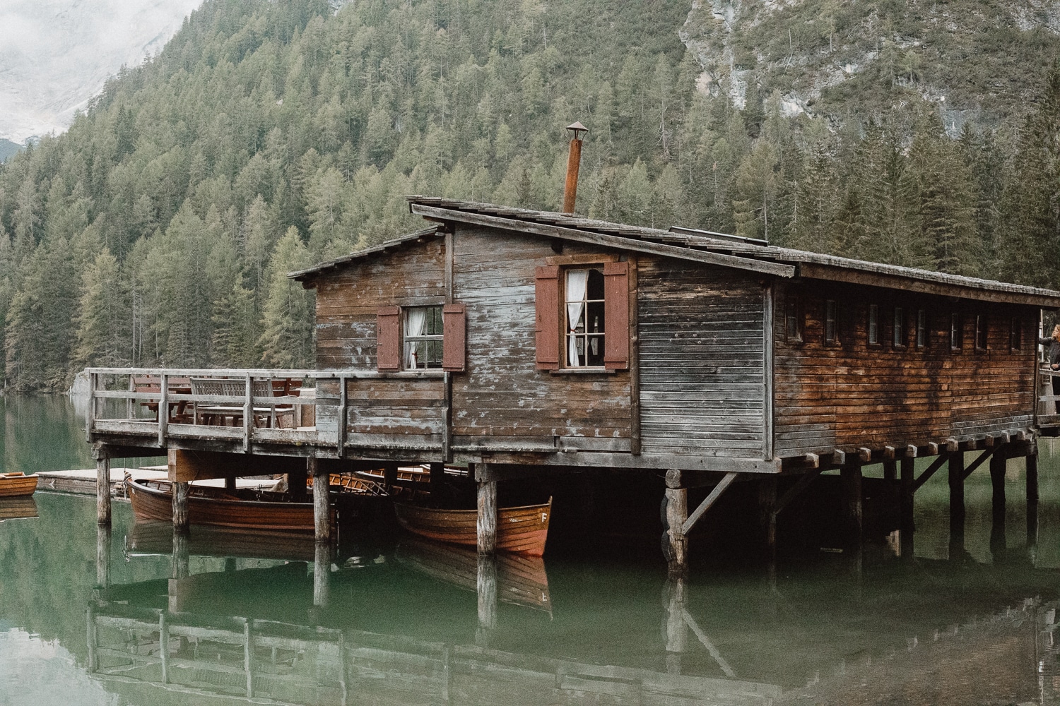 Boat house at Lago di Braies, Italy