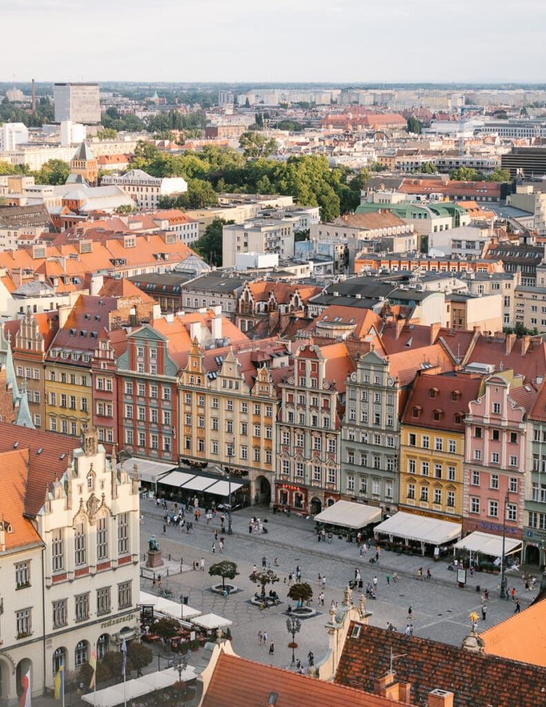 Panoramic view of Wroclaw, Poland from St Elizabeth Cathedral