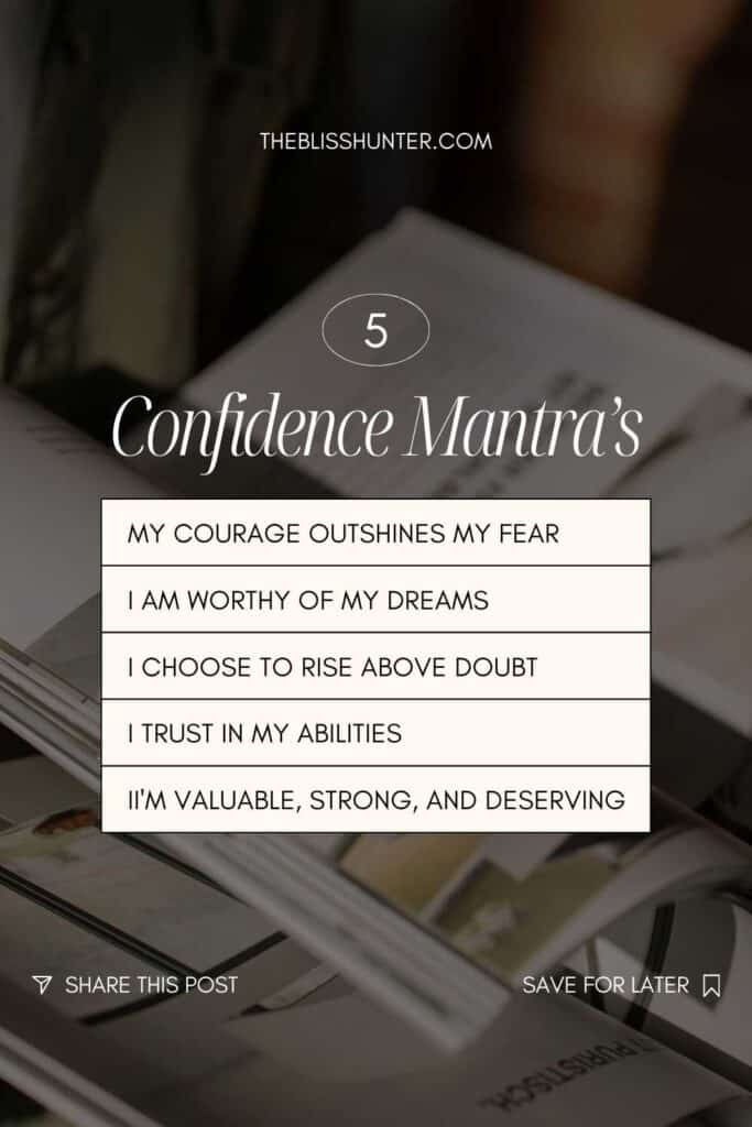 Image of a page with five confidence mantras listed, including 'I'm valuable, strong, and deserving