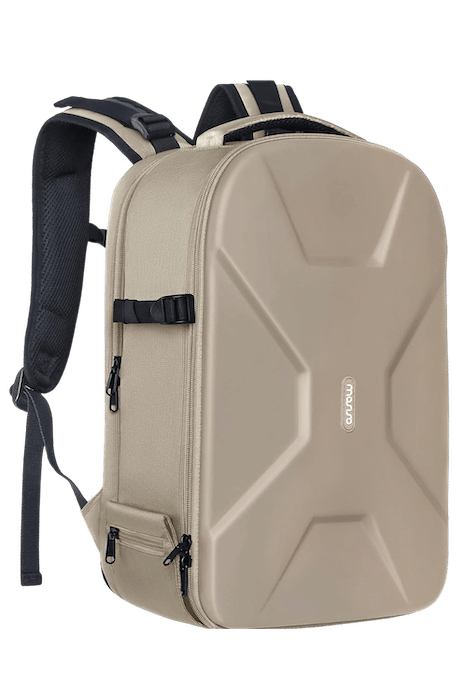 Beige MOSISO Camera Backpack featuring a sleek, hardshell exterior and ergonomic shoulder straps.