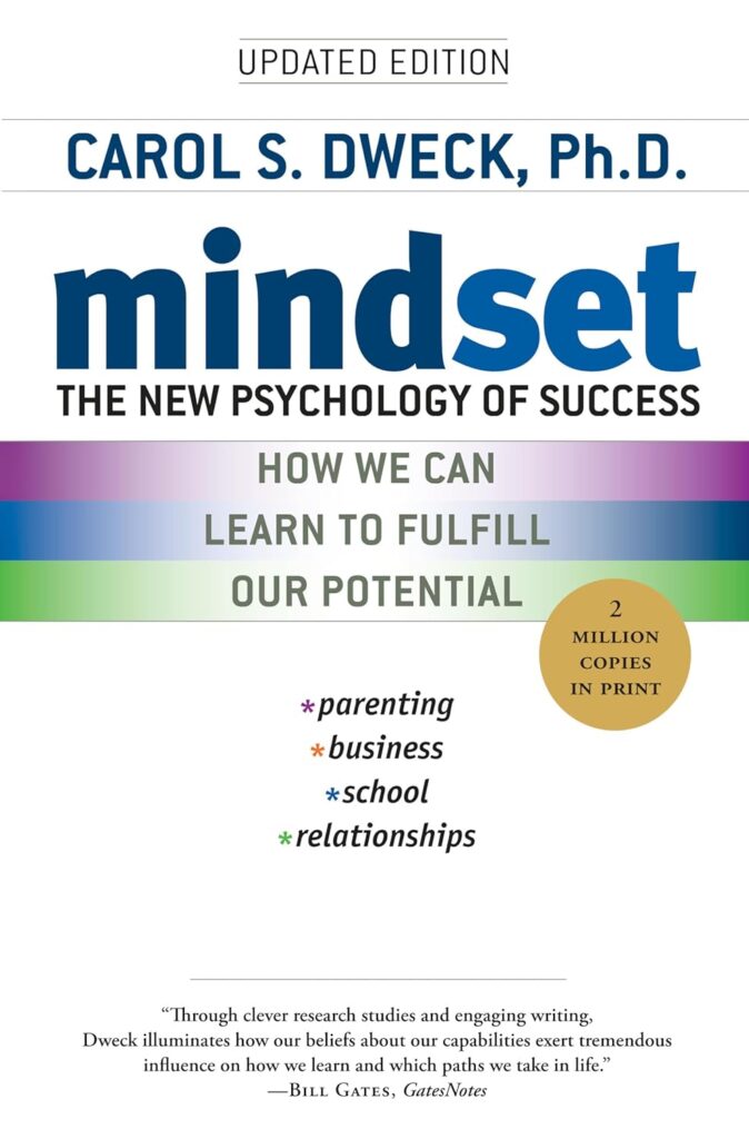 Cover of 'Mindset: The New Psychology of Success' by Carol S. Dweck, Ph.D., featuring the title in bold blue letters and a spectrum of colors below.