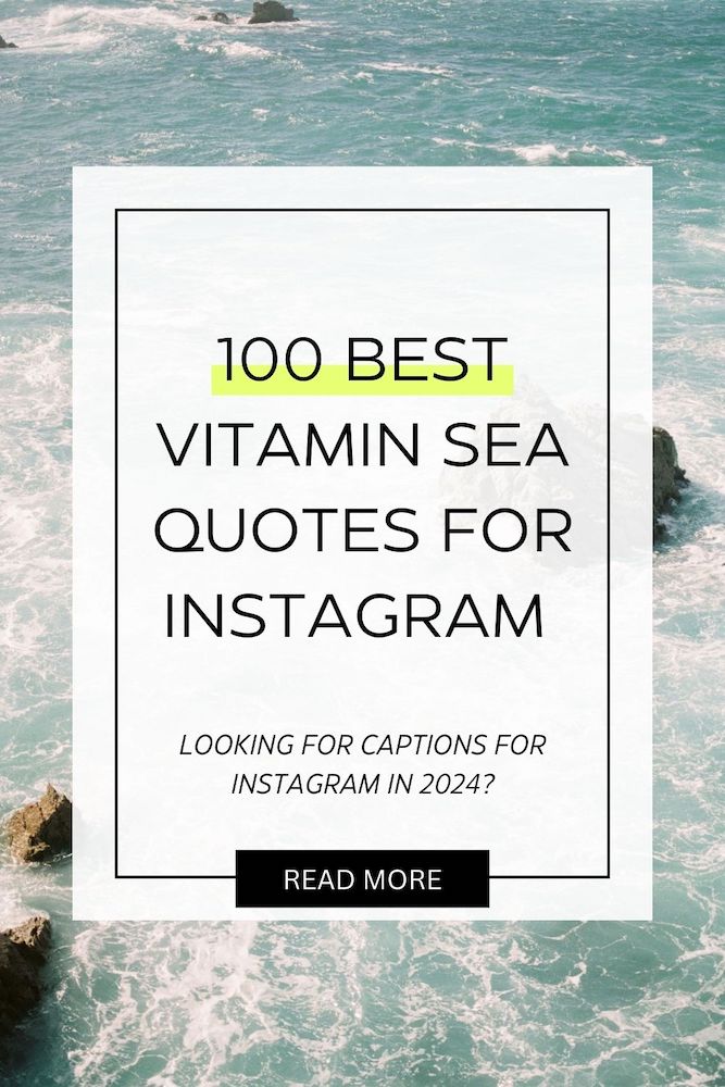 Ocean waves crashing against the rocks, framed by a bold title promoting 111+ Best Short & Funny Vitamin Sea Quotes for Instagram.