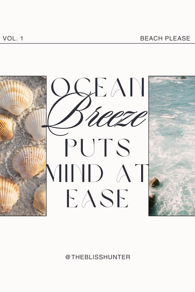 A serene collection of seashells on the sand with an ocean breeze quote, capturing the tranquil essence for Vitamin Sea quotes for Instagram.