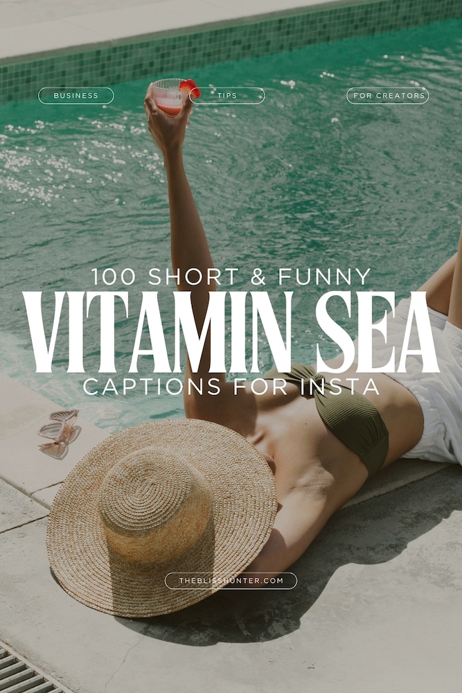 An idyllic beach scene with a sun hat on the shore, representing the peaceful essence of Vitamin Sea quotes for instagram.